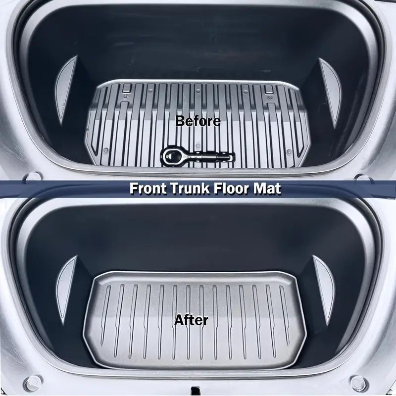 Tesla for Model Y Juniper 2025+ Front Rear Trunk Mats, Upgrade TPE Lower Storage Protection, All Weather Tray Floor Mat, Trunk Cargo Liner Protective Cover - TESLARY Tesla Shop Accessories Europe Nederlands Dublin Cork Ireland Deutschland Espana Alicante France Italia