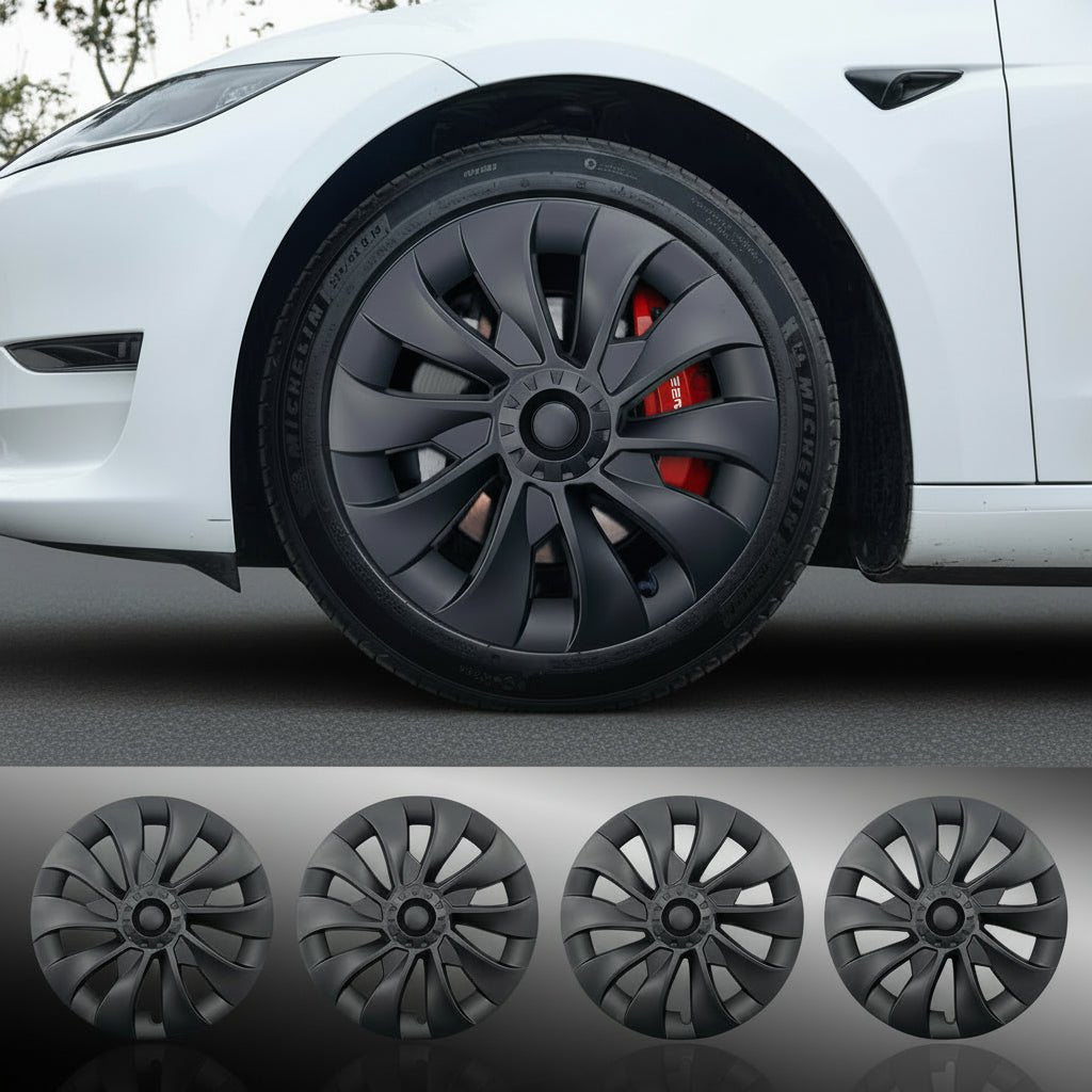 Tesla Model 3 Classic 18" UNIQUE S23 Überturbine Style Performance Hubcaps - Matte Black - TESLARY Buy Tesla Shop Accessories Europe Nederlands Dublin Cork Ireland Deutschland Espana Iceland Finland France Italia