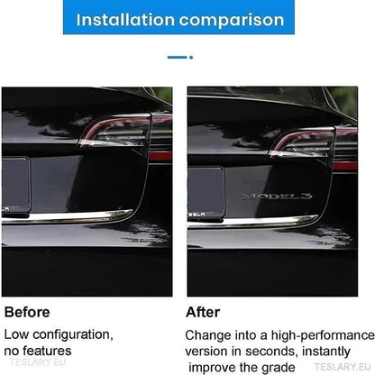 TESLA " MODEL 3 " REAR LOGO EMBLEM IN CHROME & BLACK - TESLARY Tesla Shop Accessories Europe Nederlands Ireland Deutschland Espana Alicante France Italia