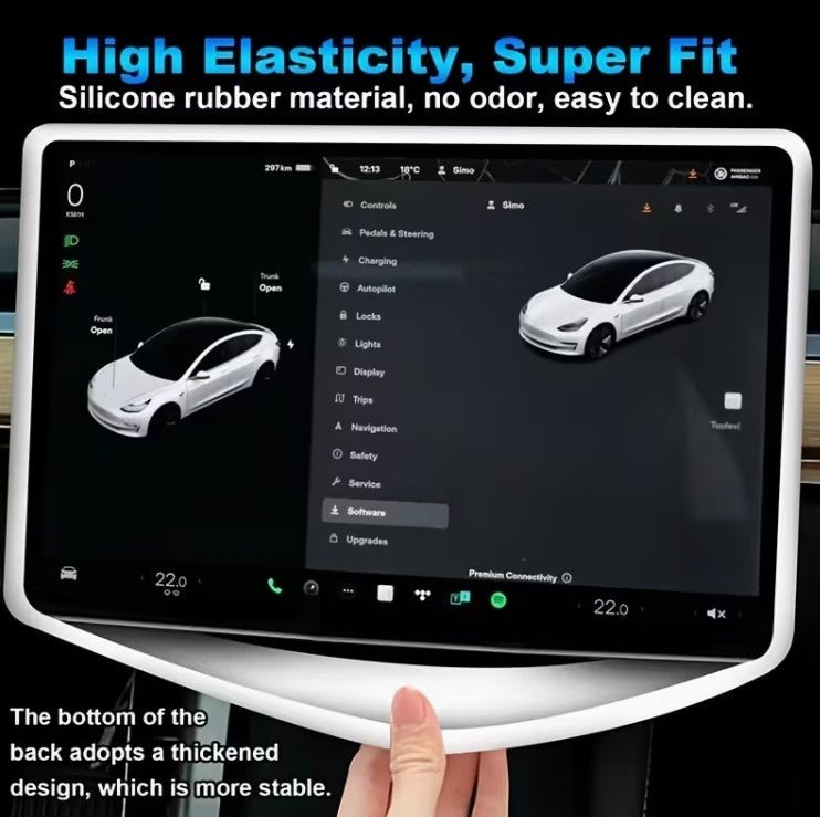 Tesla Model 3 / Y , Highland and Juniper Central Screen Silicon Edge Protector for 15" and 16" Screens - TESLARY Buy Tesla Shop Accessories Europe Nederlands Dublin Cork Ireland Deutschland Espana Iceland Finland France Italia