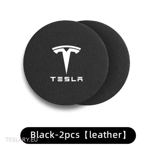 Tesla Model 3 Y S x Black Leather Center Console Cup Inserts med logo