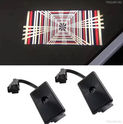 Tesla Model 3/Y/S/X Door Projector Lights Plaid & Logo Style