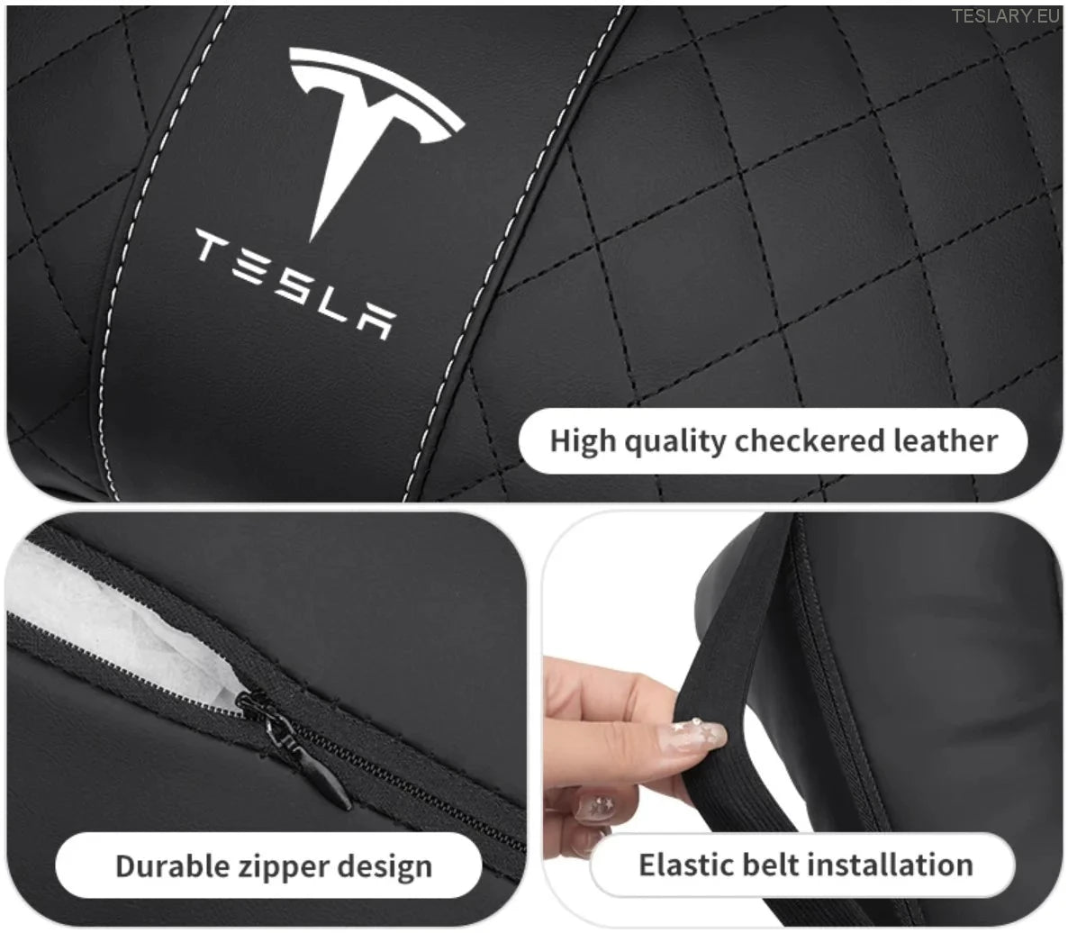 Tesla Model 3 Y S x Neck Pillow & Back Support -pute med logo (svart)