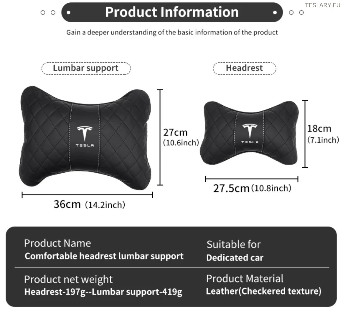 Tesla Model 3 Y S x Neck Pillow & Back Support -pute med logo (svart)