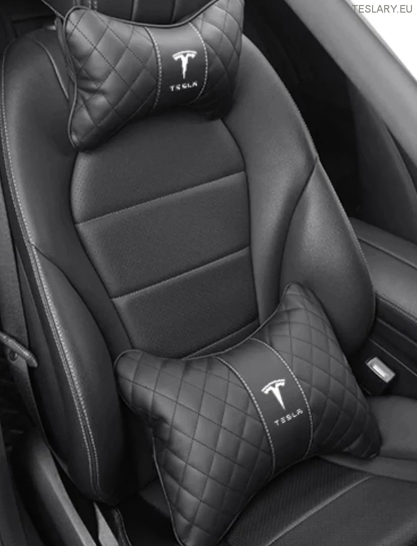 Tesla Model 3 Y S x Neck Pillow & Back Support -pute med logo (svart)