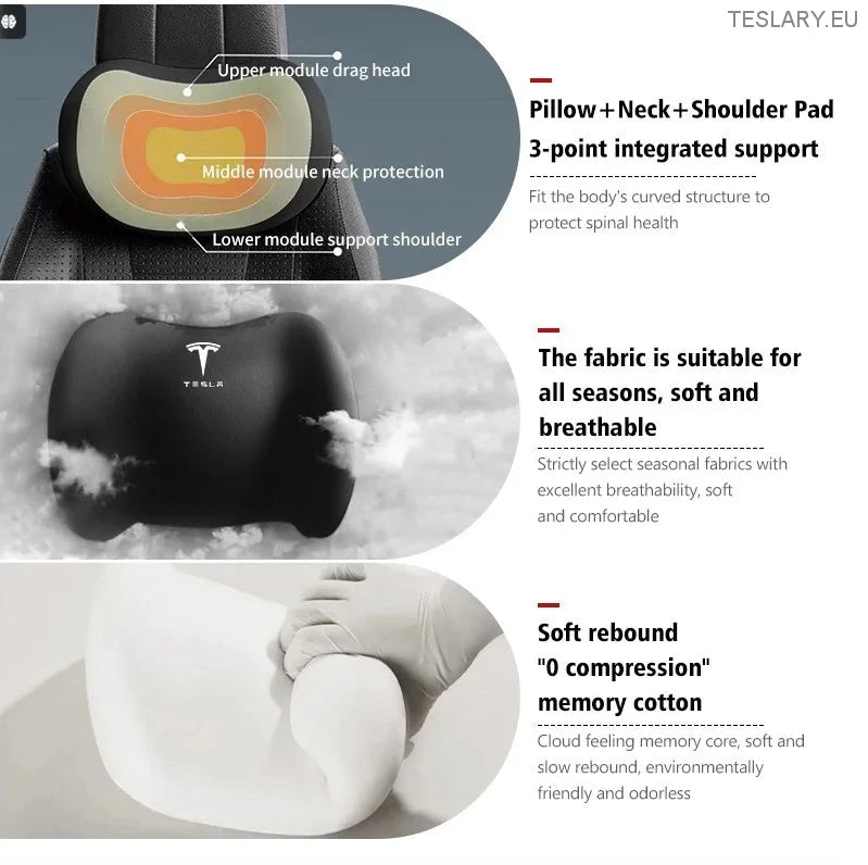 Tesla Model 3 Y S x Neck Pillow & Lumbar Support -pute med logo (svart)