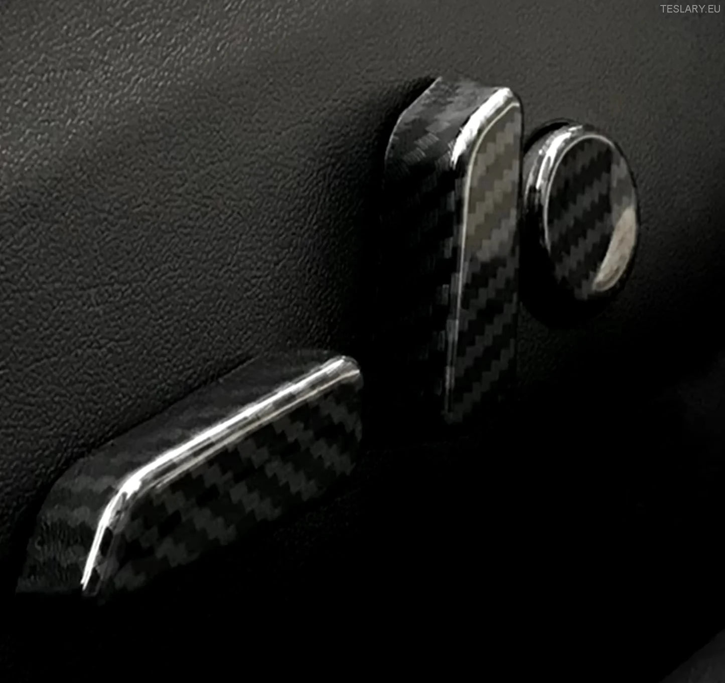 Tesla Model 3/Y Seat Control Button Full 3D beskyttelsesdeksler karbonfiberstil i svart, rødt eller blå