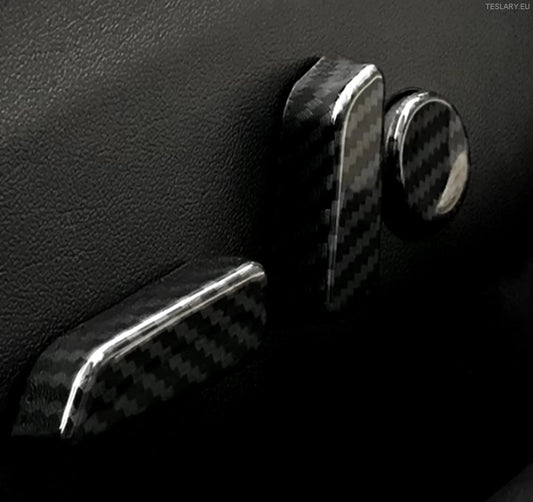 Tesla Model 3/Y Seat Control Button Full 3D beskyttelsesdeksler karbonfiberstil i svart, rødt eller blå