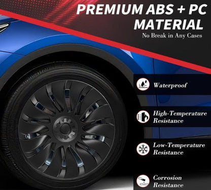 TESLA MODEL Y 19" FULL COVERAGE UBERTINE STYLE HUBCAPS - MATTE BLACK - TESLARY Tesla Shop Accessories Europe Nederlands Dublin Cork Ireland Deutschland Espana Alicante France Italia