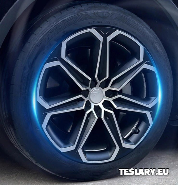 TESLA MODEL Y 19" UNIQUE S14 FULL COVER WHEEL HUBS BLACK & SILVER - TESLARY Tesla Shop Accessories Europe Nederlands Dublin Cork Ireland Deutschland Espana Alicante France Italia