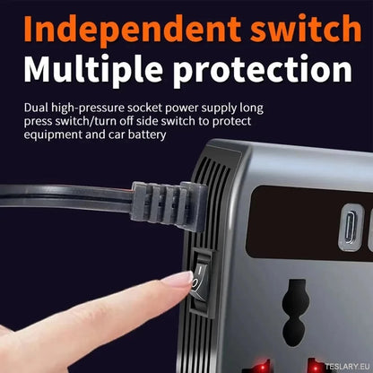 Multiport Car Power Inverter: 12V/24V til 220V med 9 ladeporter - EV -kompatibel