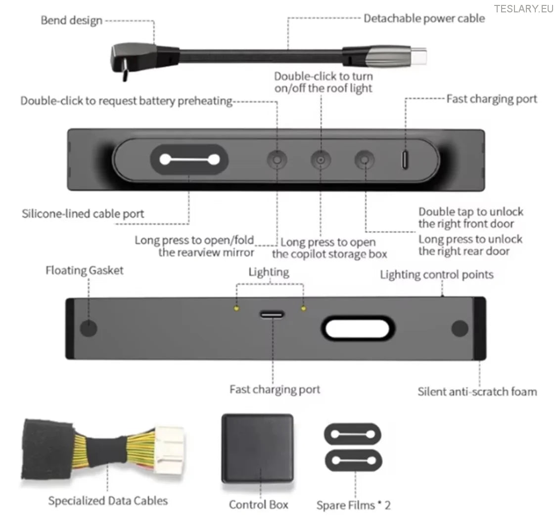 USB Expansion Hub med fysiske knappekontroller for Tesla Model 3/Y